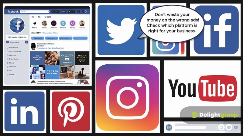 เปรียบเทียบแพลตฟอร์มโฆษณาออนไลน์ เช่น Facebook, Instagram, Twitter, LinkedIn, Pinterest และ YouTube พร้อมข้อความแนะนำให้เลือกแพลตฟอร์มที่เหมาะกับธุรกิจของคุณ
